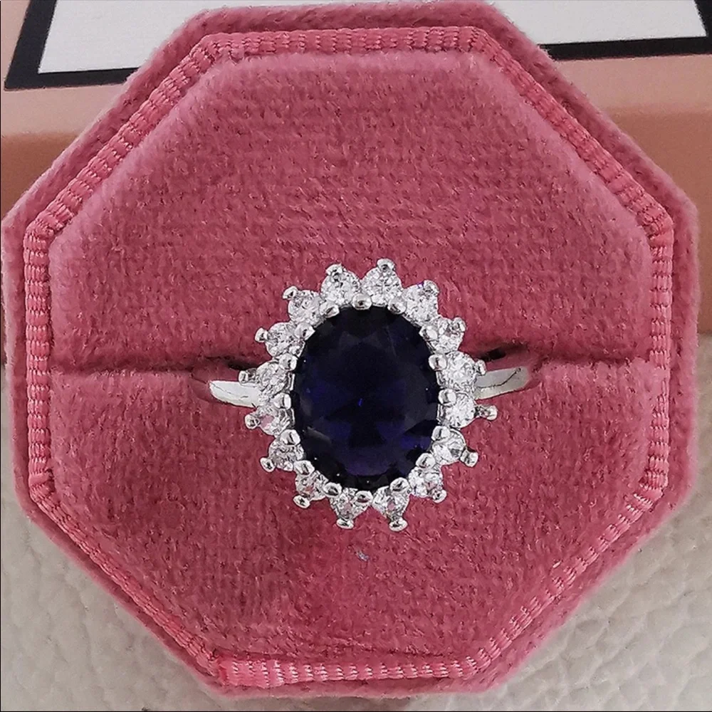 New Women’s 925 Silver Luxury Royal Blue Sapphire Ring - Picture 7 of 8